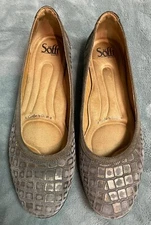 Womens Sofft Flats Shoes Metallic Embossed  Leather Suede Pewter Sz 9.5