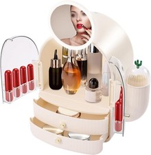 Organisateur maquillage avec Miroir LED Rangement Cosmétiques 2 tiroirs design