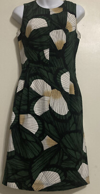 ladies dress sz Anthropologie vintage fan Pattern sheath green