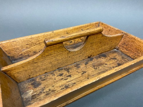 Antique Primitive CANTED SIDE WOODEN CUTLERY Utility TRAY 13" X 9" - Picture 4 of 8