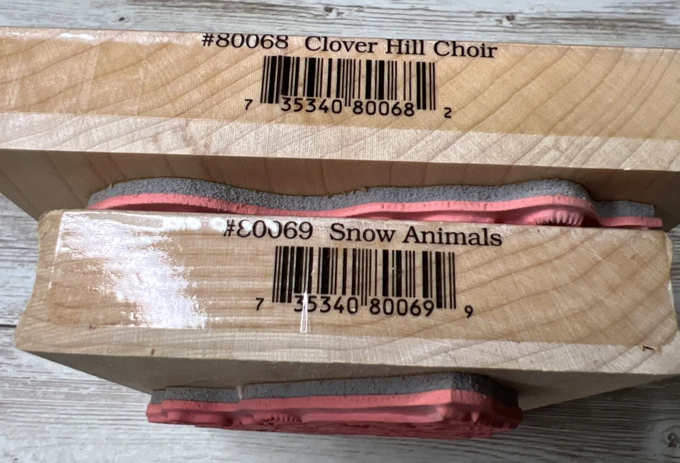 Lote de 2 estampillas de goma de madera Happen "Clover Hill" (década de 1990) de colección osos/conejitos Foto 4 de 4