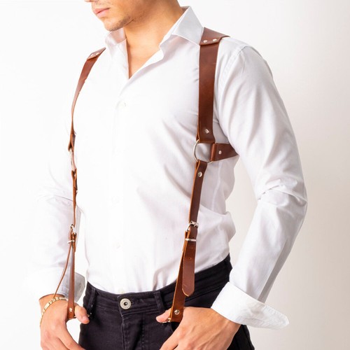 Faux Leather Suspenders Braces Shoulder Strap Belt Adjustable Harness for Men - Bild 21 von 26