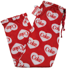 Official Coca-Cola Coke Cute Fleece Pajama Sleepwear Red Hearts Lounge Pants 