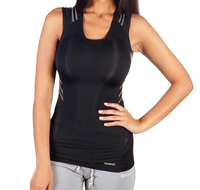 Reebok Shapewear Damen Kompression Tank Top Shirt Sport Running Fitness schwarz - Image 2 of 4