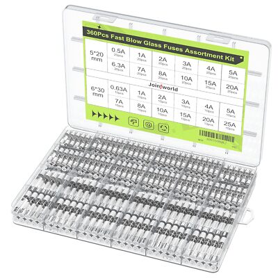 Joinfworld 360Pcs Fast Blow Glass Fuse Assortment Kit 24 Values Automotive Fuses