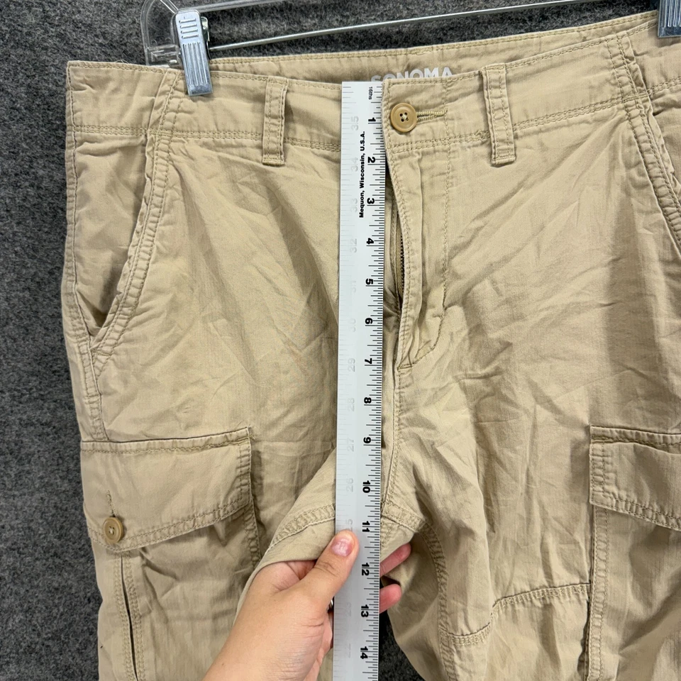 Pantalones Cortos Sonoma Cargo Hombres 33 Beige Tiro Medio Frontal Plano Algodón Bolsillos Ajuste Regular Foto 4 de 4