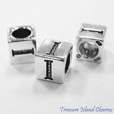 Letter I 925 Solid Sterling Silver Alphabet 7mm Block Bead 5mm Hole Diameter
