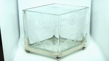ART DECO ETCHED GLASS RHOMBUS VASE ON STERLING SILVER BALL FEET BASE 2.1