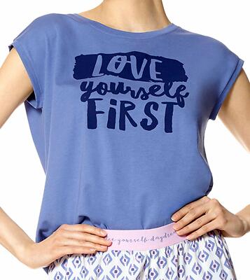 HUE Womens Love Yourself First Graphic Print Muscle Sleep Tee