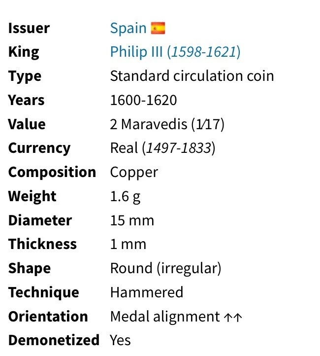 Moneda 1601 Española 2 Maravedíes con Contrasello 1652 Contrasello Rey Felipe Foto 3 de 4
