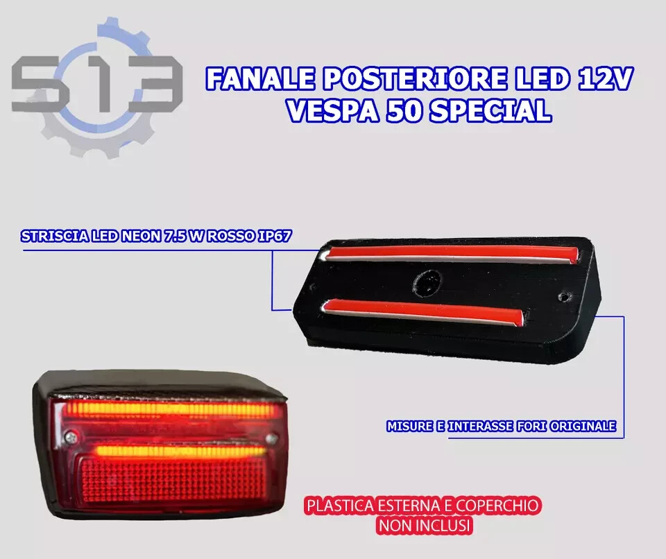 FANALE POSTERIORE STOP LED VESPA 50 SPECIAL FARO LED 12V