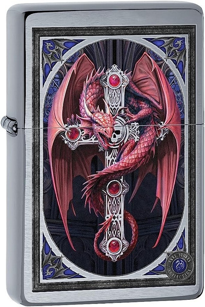 Zippo 53473 Anne Stokes Dragon and Cross Brushed Chrome Ligh
