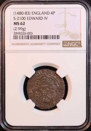 1480-83 England Edward IV 4 Pence Groat, S-2100 -NGC MS62! Very RARE Mint State!