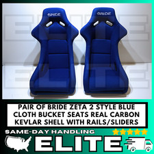 Pair - Bride Zeta Ii Blue Cloth Seats Jdm Racing Bucket Seat Yellow Carbon Fiber