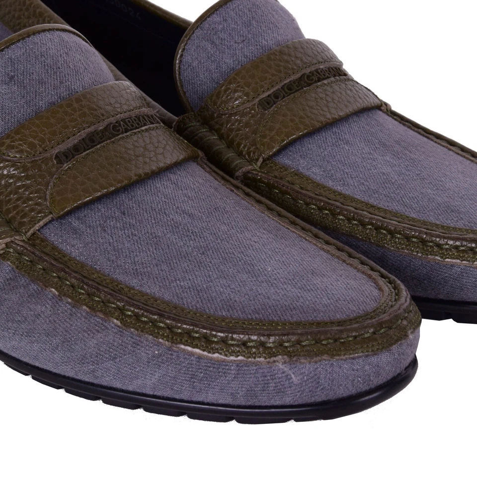 Zapatos Mocasín Dolce & Gabbana Cuero Denim RAGUSA Gris Verde 44 EE. UU. 11 UK 10 Foto 3 de 4