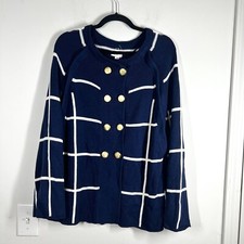 Crown & Ivy Navy Blue Ivory Highland One Size Long Sleeve Poncho Sweater NWT