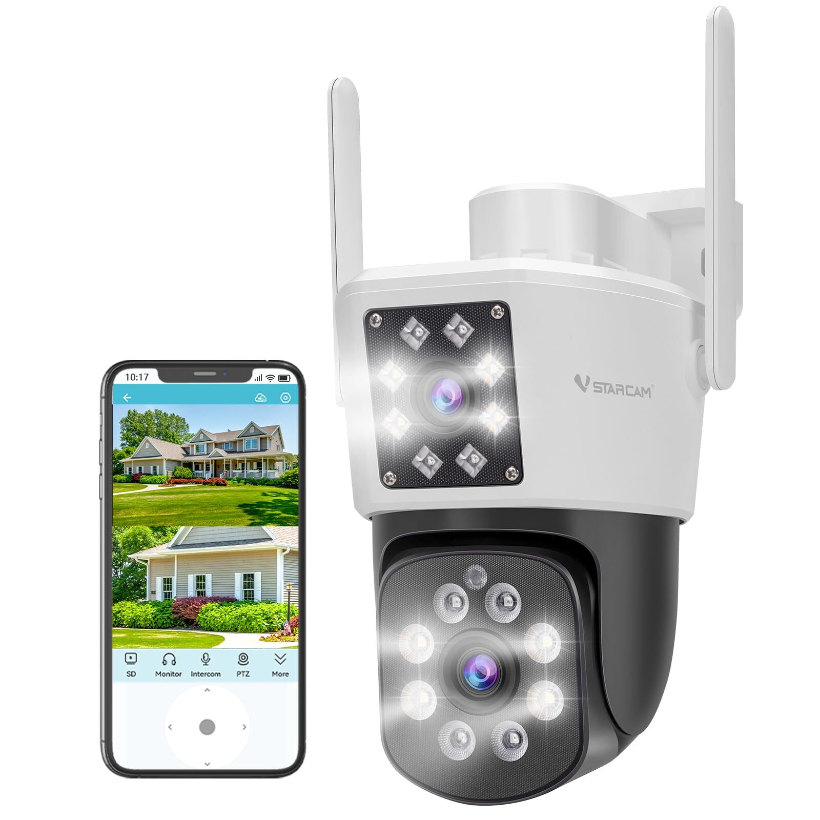 2K Security Outdoor WiFi Camera with Dual Lens,2.4GHz Cameras for Home with M...