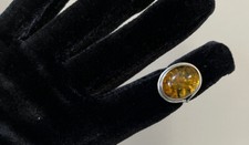Rare BALTIC AMBER 925 Sterling Silver Modernist Vintage Ring size 8 3/4    70