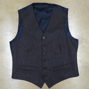ISAIA-Made-Brown-w-Chalkstripe-Wool-Flannel-Waistcoat-Vest-38R-48eu-Italy-Made
