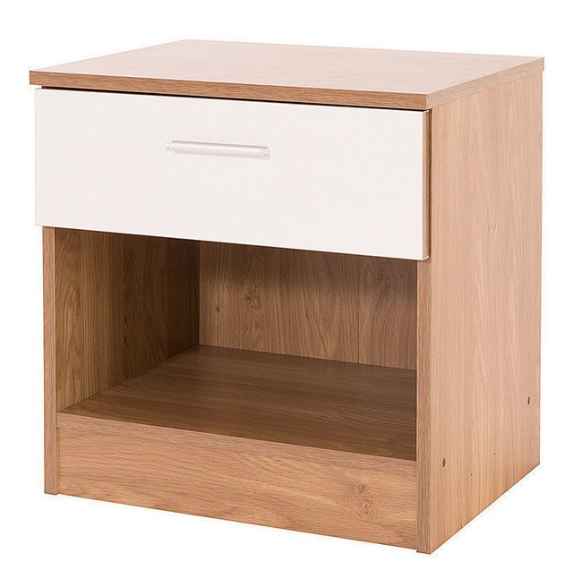 Ottawa Bedroom Furniture Oak White Bedside Cabinet High Gloss
