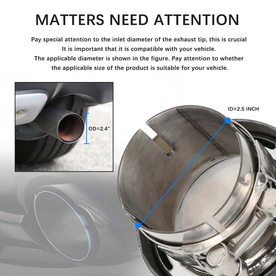 Tubo puntas de escape de fibra de carbono para Mercedes-Benz C300 2,5" entrada 3,5" Foto 4 de 4