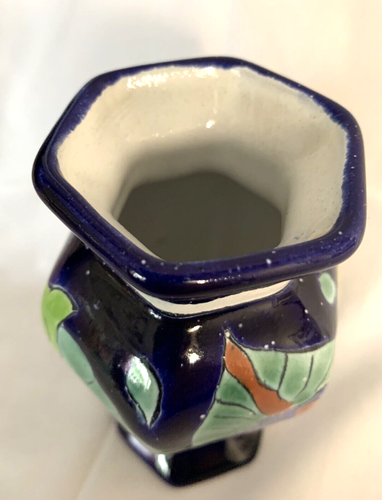 Handmade Vase Talavera Pottery Mexican Folk Art Hand Painted Floral Blue 5.5" H - Picture 8 of 12