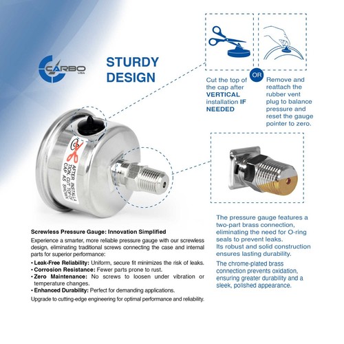 CARBO Gauge 0-60 psi Fuel Pressure Oil Pressure 1.5" Liquid Filled, Black Dial - 第 3/6 張圖片