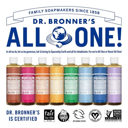 Dr Bronners Peppermint Pure Castile Liquid Soap Organic All Purpose 1 Fl Oz - Picture 6 of 7