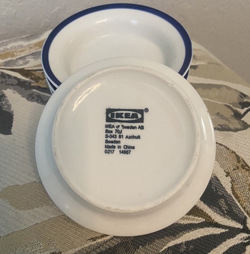 4 IKEA~SWEDEN SAUCE PLATES ALMHULT S343 81 Blue & White DIAMETER 4.75” - Picture 6 of 8