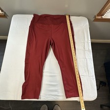 Women's Red High Rise Solid Ankle Leggings Elastic Waist 27" Inseam