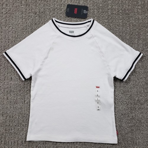 Levis T-Shirt Womens Small White Cropped Slim Fit Oracle Shrunken Ringer Tee NWT
