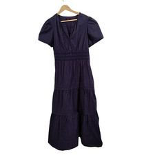 Quince Women 100% Organic Cotton Poplin Tiered Maxi Dress Blue L