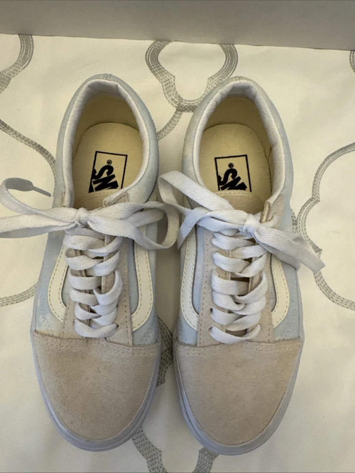 Zapatos para mujer Van Old Skool lavado blanqueador/verdadero blanco gamuza fuera de la pared talla 6 Foto 2 de 4