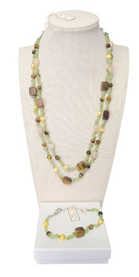 Handmade Green & Brown Nugget Stones Necklace & Bracelet Set