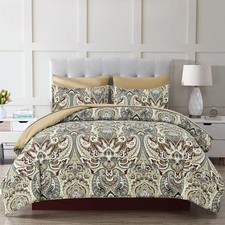 Boho Comforter Set Queen, 7 Pieces Bed in a Bag Comforter Boho Paisley Patter...