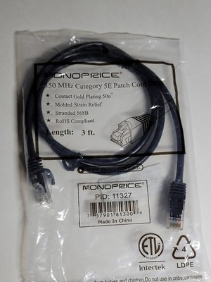 Lot Of 12 New Monoprice	3' 350 MHz Cat 5E Ethernet Patch Cord UTP, Black 3 Ft.