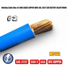 Welding Cable Blue #2 AWG GAUGE COPPER WIRE SAE J1127 CAR BATTERY SOLAR POWER