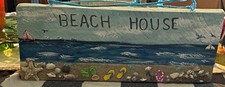 Beach House Hanging Wood Sign Nautical Beach Scene Ready to Hang Wall Decor