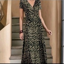 Soft Surroundings Women’s Faux Wrap Maxi Dress Brown Black Zebra Print Boho Sz L