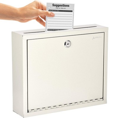 White 3x10x12 Inch Metal Wall Mount Suggestion Mail Drop Box With Lock Keys