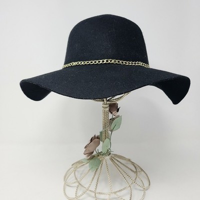 Hat Attack New York Black Wool Bucket Hat with Gold Chain Trim Designer Style