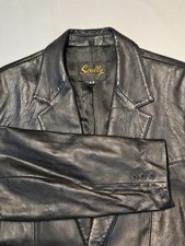 Vintage Scully Black Genuine Leather Blazer Jacket Mens 44 Long Western Coat