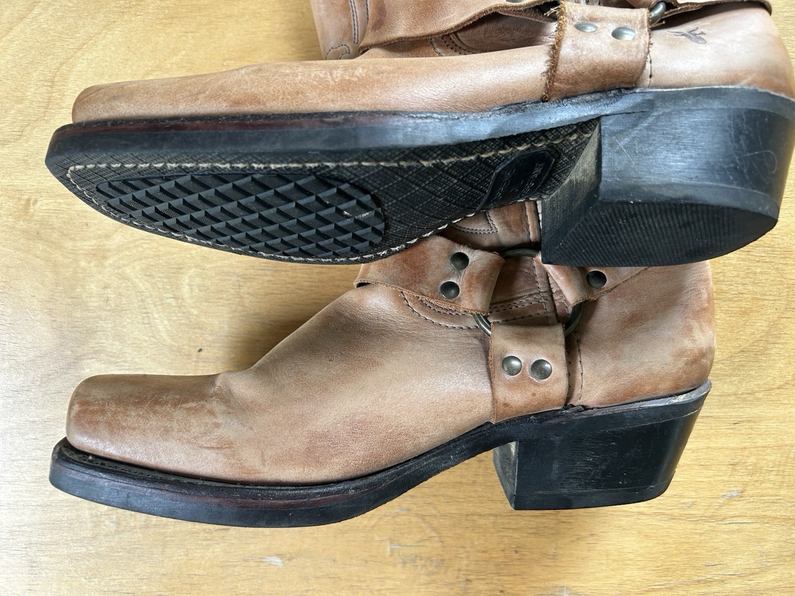 Vintage Frye Brown Eagle Harness Western Boot Women Sz 9 Cognac Square Toe OT