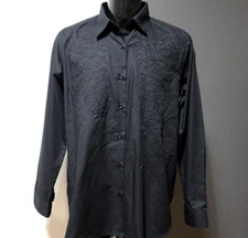 Men's Casual Dress Shirt With Embroidered Design Black Stripe Size 5XL Big Relax