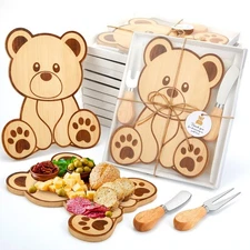 12 Set Baby Shower Prizes Bear Shaped Cheese Board with Cheese Knives and For...