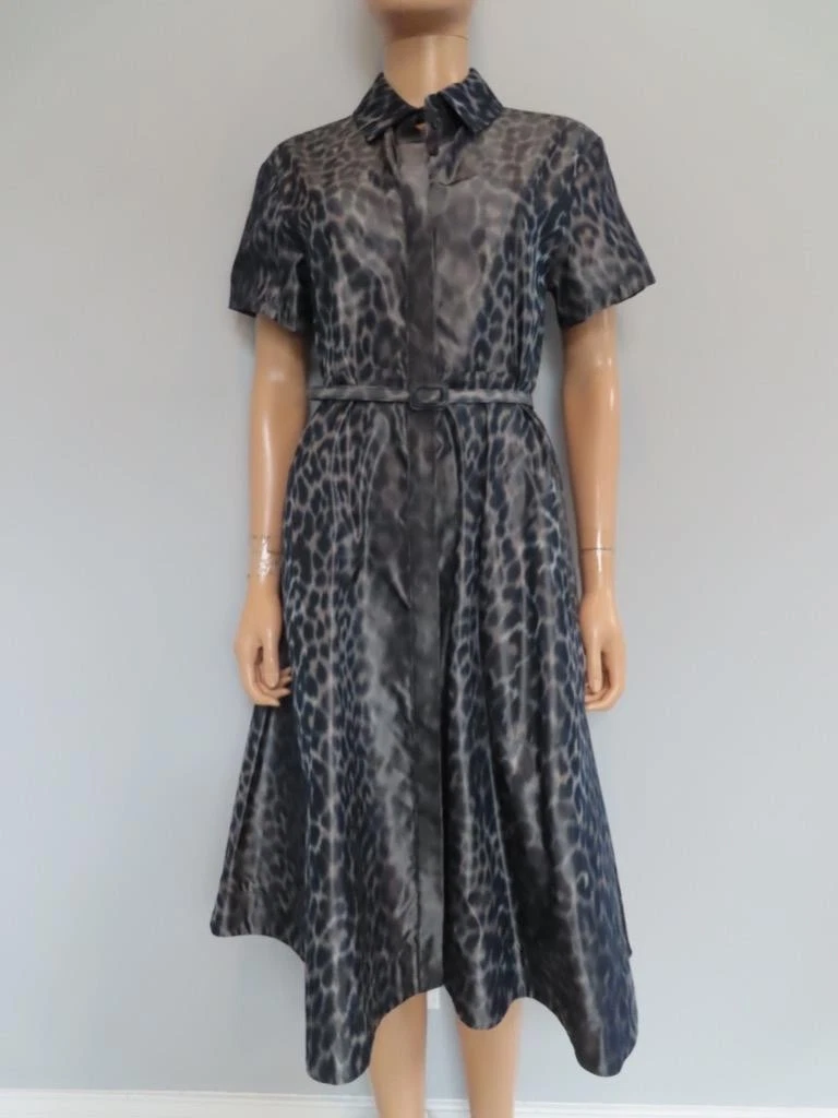 Robe chemise midi en soie imprimée léopard gris/bleu Christian Dior neuve avec étiquette F 38/US 6