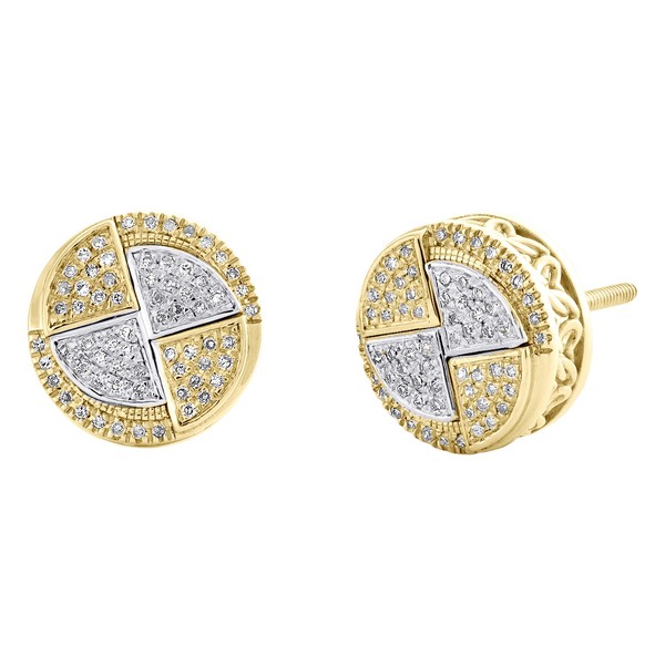 10K Zweifarbig Gold Diamant 10Mm Spiral Pie Scheibe Geometrische Ohrstecker 0.17-image