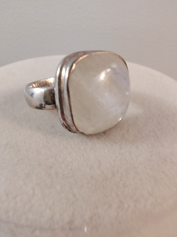 Luminous Blue Fire Rainbow Moonstone .925 Sterling Silver Ring Size 8 Signed SI
