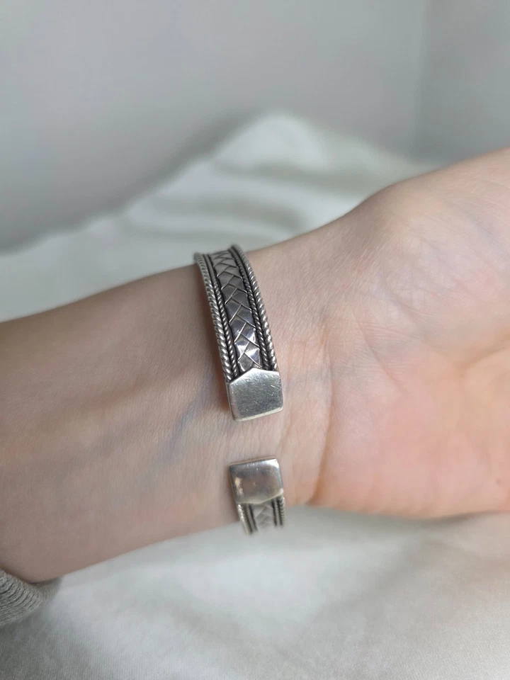texture 925 silver bracelet adjustable bangle - Image 4 of 4
