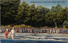 Vintage Beulah Beach Ohio Baptismal Scene Linen Postcard Tichnor Bros